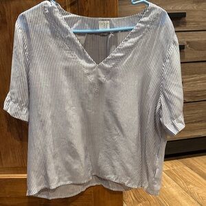 3/$15! 🎈 a new day Blue and White Striped V-Neck Blouse